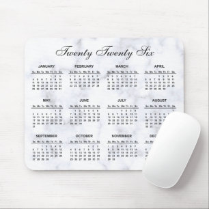2026 Grey and White Marble Calendar Mouse Pad