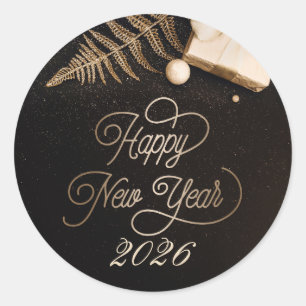 2026 Happy New Year  Black Custom Gold Business Classic Round Sticker