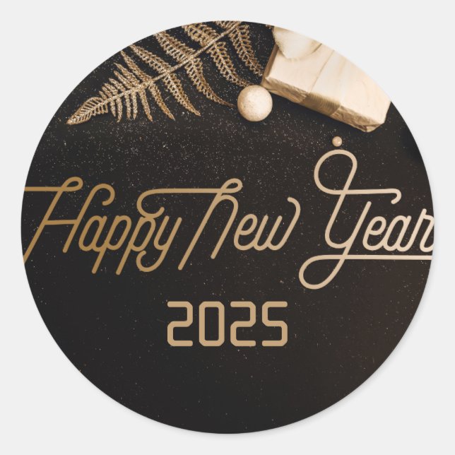 2026 Happy New Year  Black Custom Gold Business Classic Round Sticker (Front)