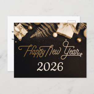 2026 Happy New Year Black Custom Gold Business Holiday Postcard
