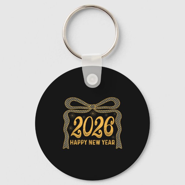2026 Happy New Year Bow Fireworks Celebration Desi Keychain (Front)