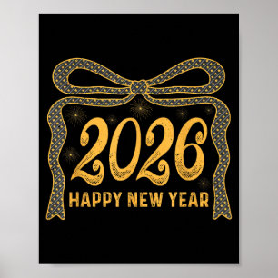 2026 Happy New Year Bow Fireworks Celebration Desi Poster