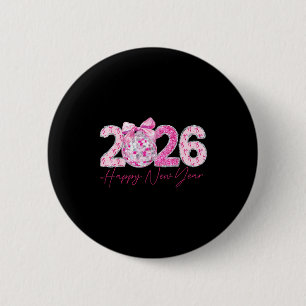 2026 Happy New Year Bow Patch Disco Ball  2 Inch Round Button