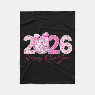 2026 Happy New Year Bow Patch Disco Ball Fleece Blanket