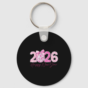 2026 Happy New Year Bow Patch Disco Ball  Keychain