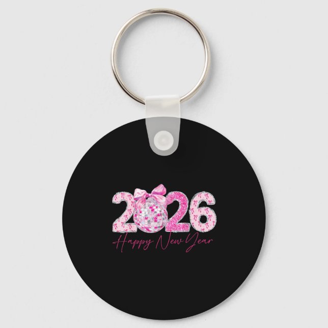 2026 Happy New Year Bow Patch Disco Ball  Keychain (Front)