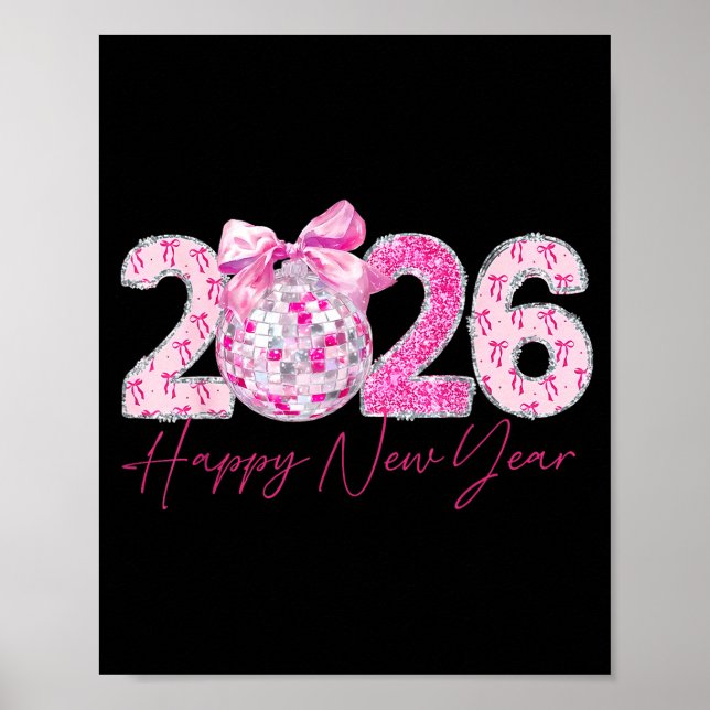 2026 Happy New Year Bow Patch Disco Ball  Poster (Front)