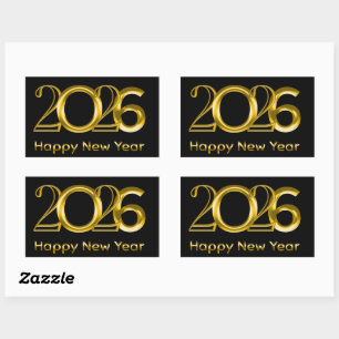 2026 Happy New Year Faux Gold Typography Sticker