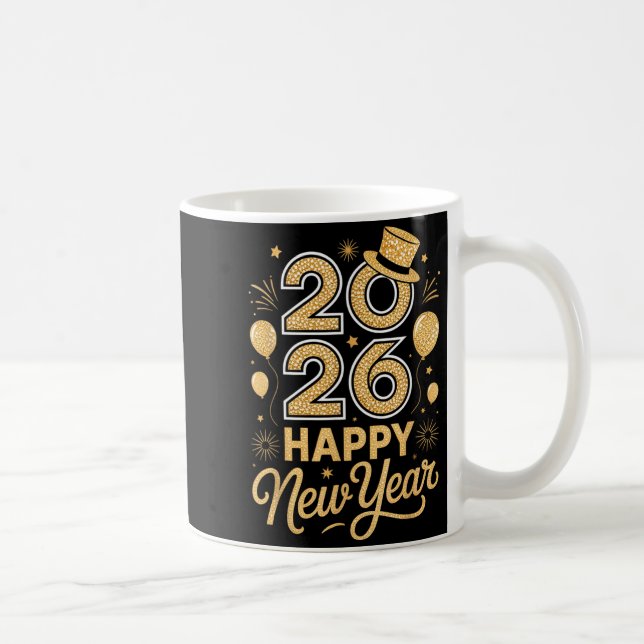 2026 Happy New Year Festive Top Hat Balloon Firewo Coffee Mug (Right)