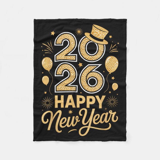 2026 Happy New Year Festive Top Hat Balloon Firewo Fleece Blanket (Front)