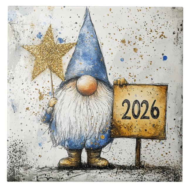 2026, Happy New Year, gnome, Tile (Front)