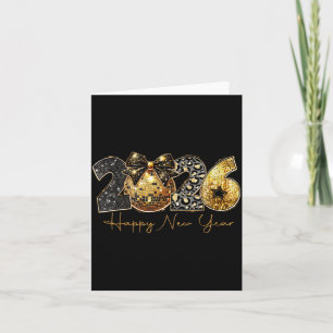 2026 Happy New Year Gold Disco Leopard Bow Coquett Card