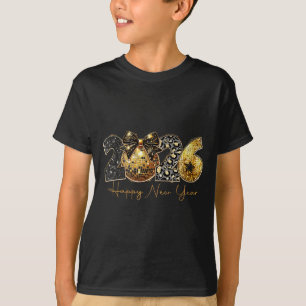 2026 Happy New Year Gold Disco Leopard Bow Coquett T-Shirt