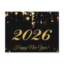 2026,Happy new year!gold stars & black background