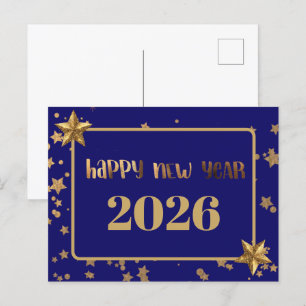 2026,Happy new year!gold stars & navy background Postcard