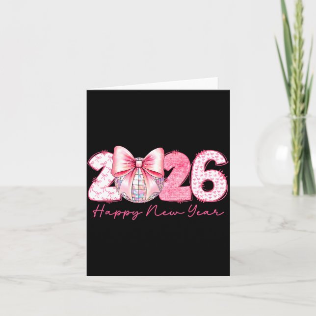 2026 Happy New Year Nk Coquette Preppy Disco Girly Card (Front)