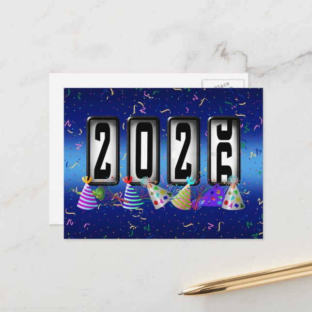 2026 Happy New Year Odometer Postcard (Front/Back In Situ)