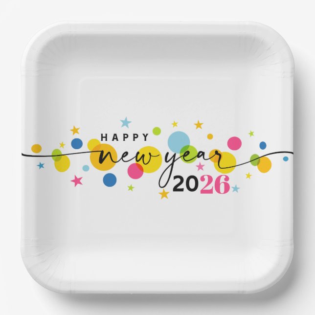 2026 Happy New Year  Paper Plate (Front)
