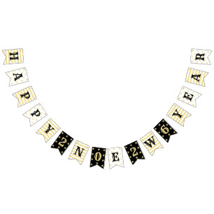 2026 Happy New Year Party Faux Gold Stars Stripes Bunting Flags