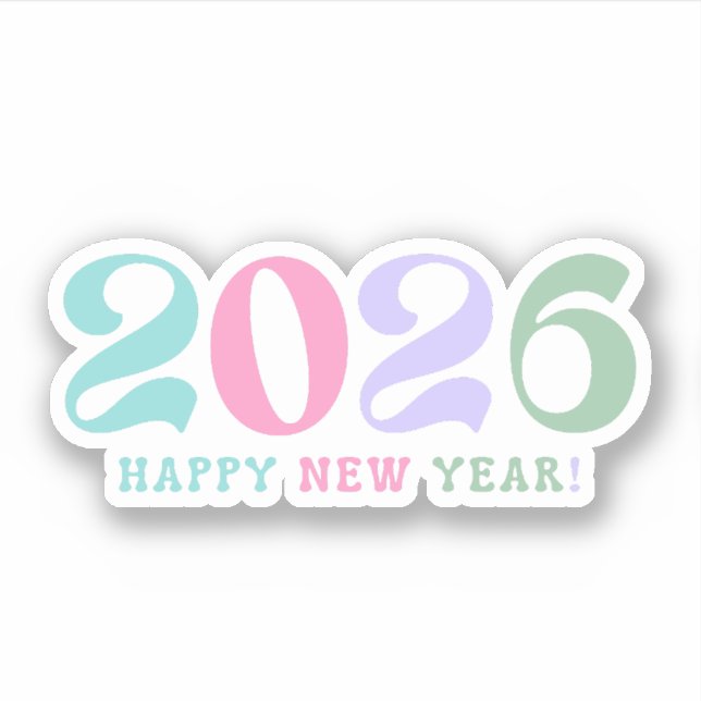 2026 happy new year, retro script pastel colourful (Front)