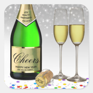 2026 Happy New Year Sparkling Wine Bottle Square Sticker