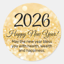 2026 happy new year, stylish script, gold glitters