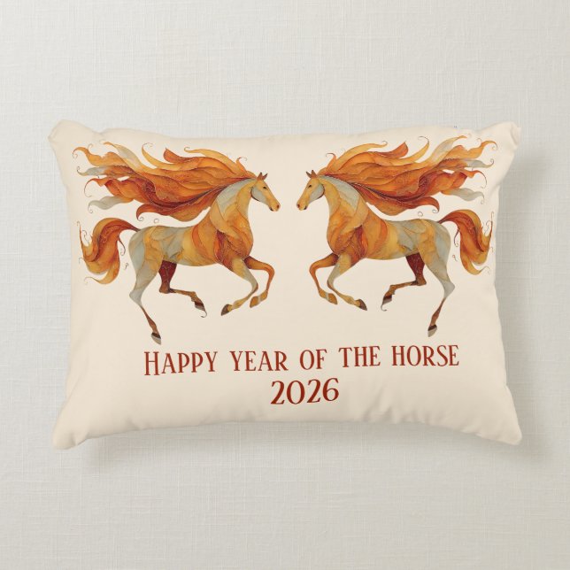 2026 Happy Year of the Horse Design Accent Pillow (Front)