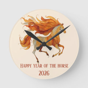 2026 Happy Year of the Horse Design Round Clock