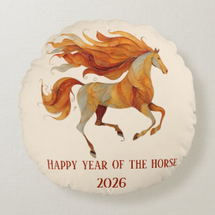 2026 Happy Year of the Horse Design Round Pillow