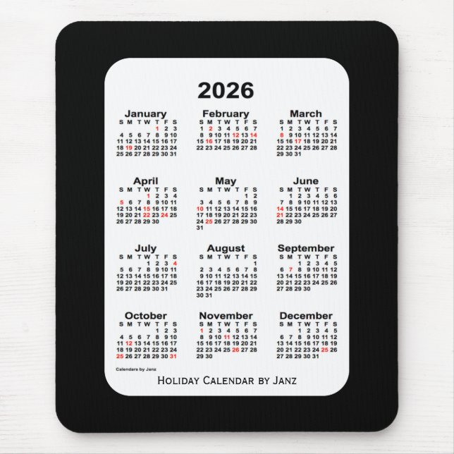 2026 Holiday Two Tone Black Calendar by Janz Mouse Pad (Front)