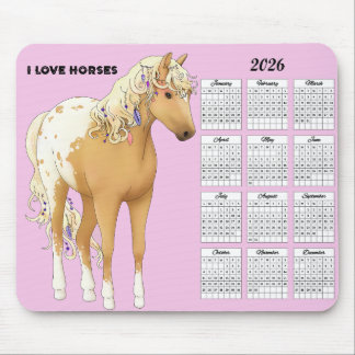 2026 I Love Horses Calendar Mouse Pad