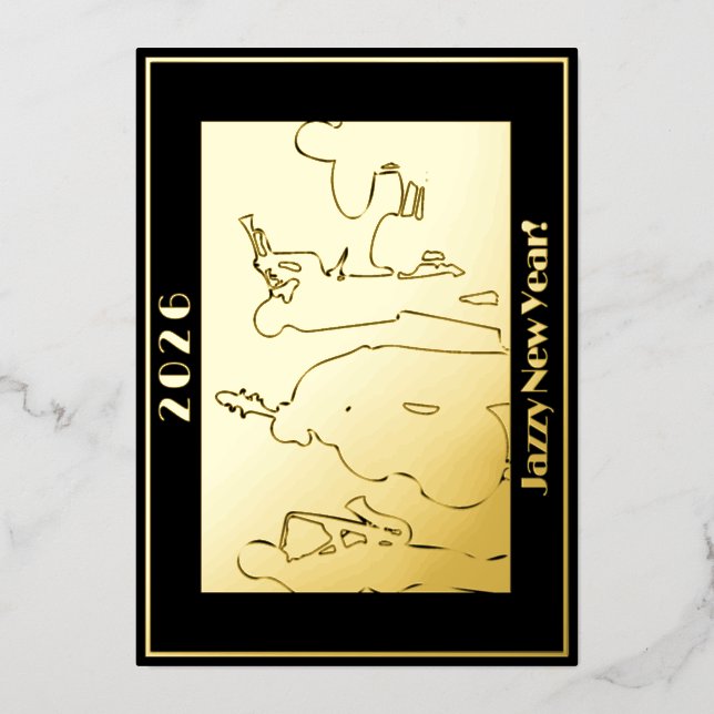 2026 Jazzy New Year Gold Foil Greetings Card (Front)