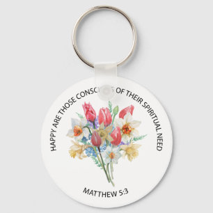 2026 JW Year Text Matthew 5v3 Spring Flowers Keychain