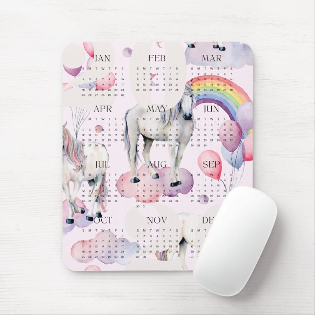 2026 Kids UnicornRainbow Moon Stars Calendar Mouse Pad (With Mouse)