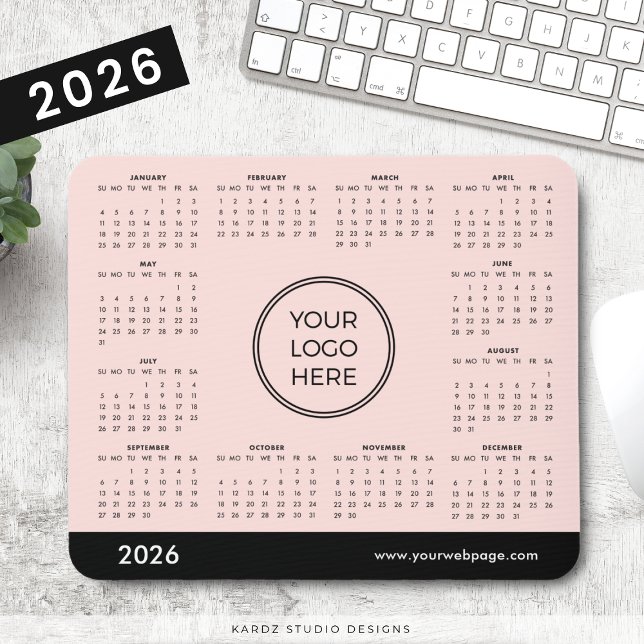 2026 Light Pink Business Logo Calendar Mouse Pad (Creator Uploaded)