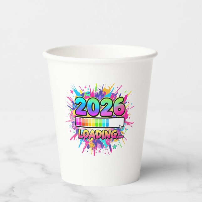 2026 Loading... Progress Bar Sticker Paper Cups (Front)