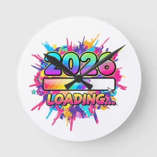 2026 Loading... Progress Bar Sticker Round Clock