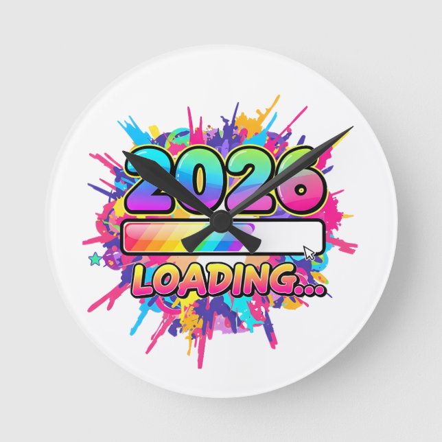 2026 Loading... Progress Bar Sticker Round Clock (Front)