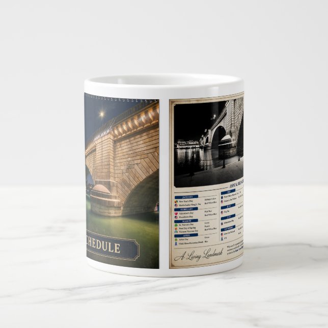 2026 London Bridge Lighting Schedule Large Coffee Mug (Front)