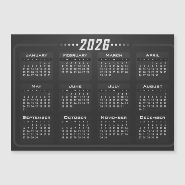 2026 Magnet Calendar Black and White  (Front)