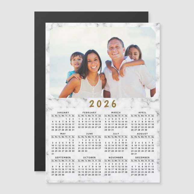 2026 Magnetic Calendar White Marble Your Photo (Front/Back)