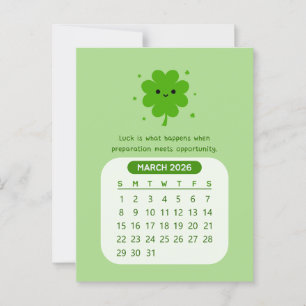 2026 March Monthly Kawaii Motivational Calendar Postcard