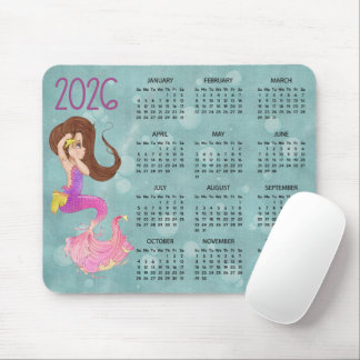 2026 Mermaid Desk Calendar Mouse Pad