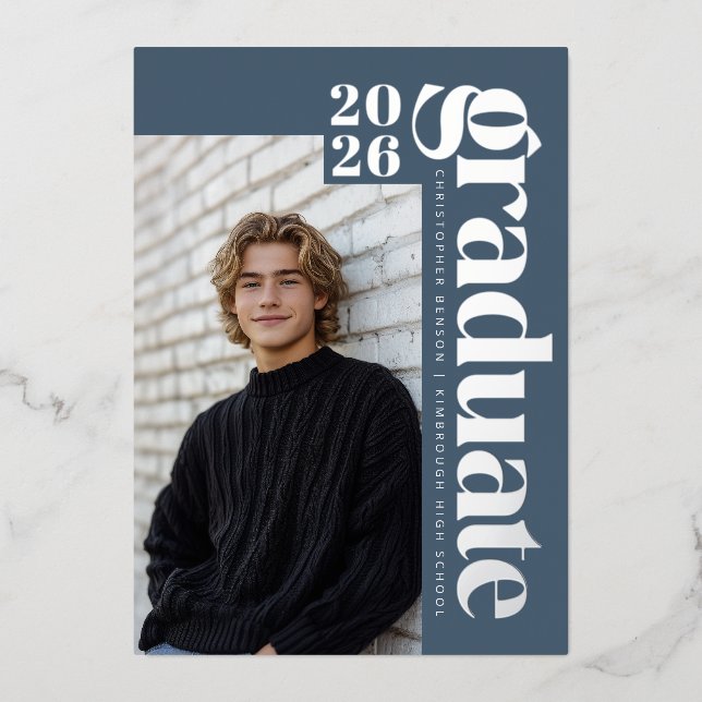 2026 Modern Blue 4 Photo Graduation Silver (Front)