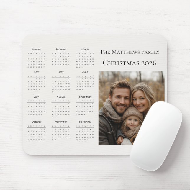 2026 Modern Christmas Photo Calendar Mouse Pad (With Mouse)