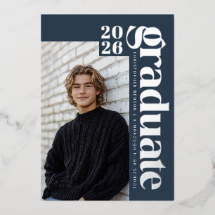 2026 Modern Graduate Blue Photo Graduation Silver