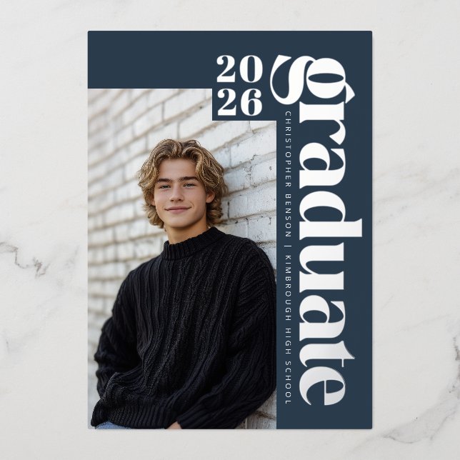 2026 Modern Graduate Blue Photo Graduation Silver (Front)