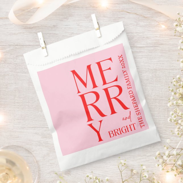2026 Modern Merry and Bright Red Pink Christmas Favour Bag (Clipped)