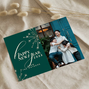 2026 Modern Minimal Photopop Teal Typography Foil Holiday Card