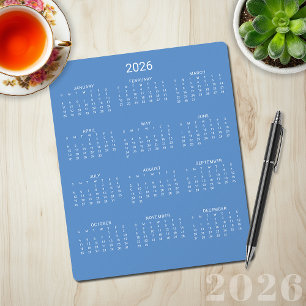 2026 Modern Minimalist Cornflower Blue Calendar Mouse Pad